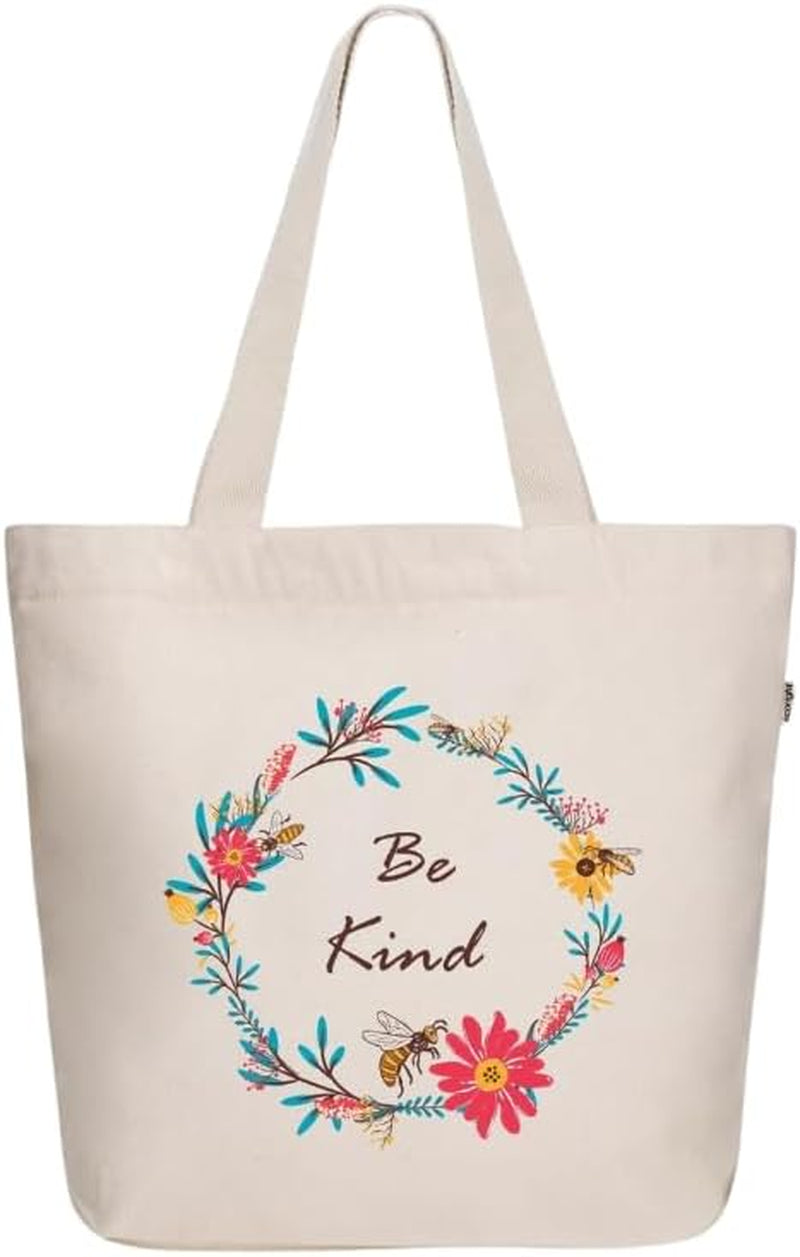Women's Aesthetic Canvas Tote Bag - Large Zipper Design with Pocket for Yoga, Work, and Beach Use
