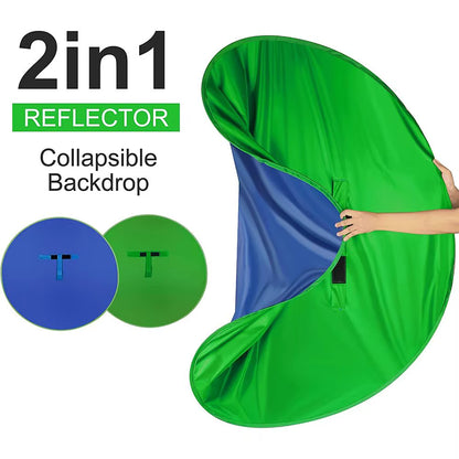 Green Blue Double-Sided Screen Background Cloth Circular Foldable Photography Studio Backdrop Chromakey with Storage Bag