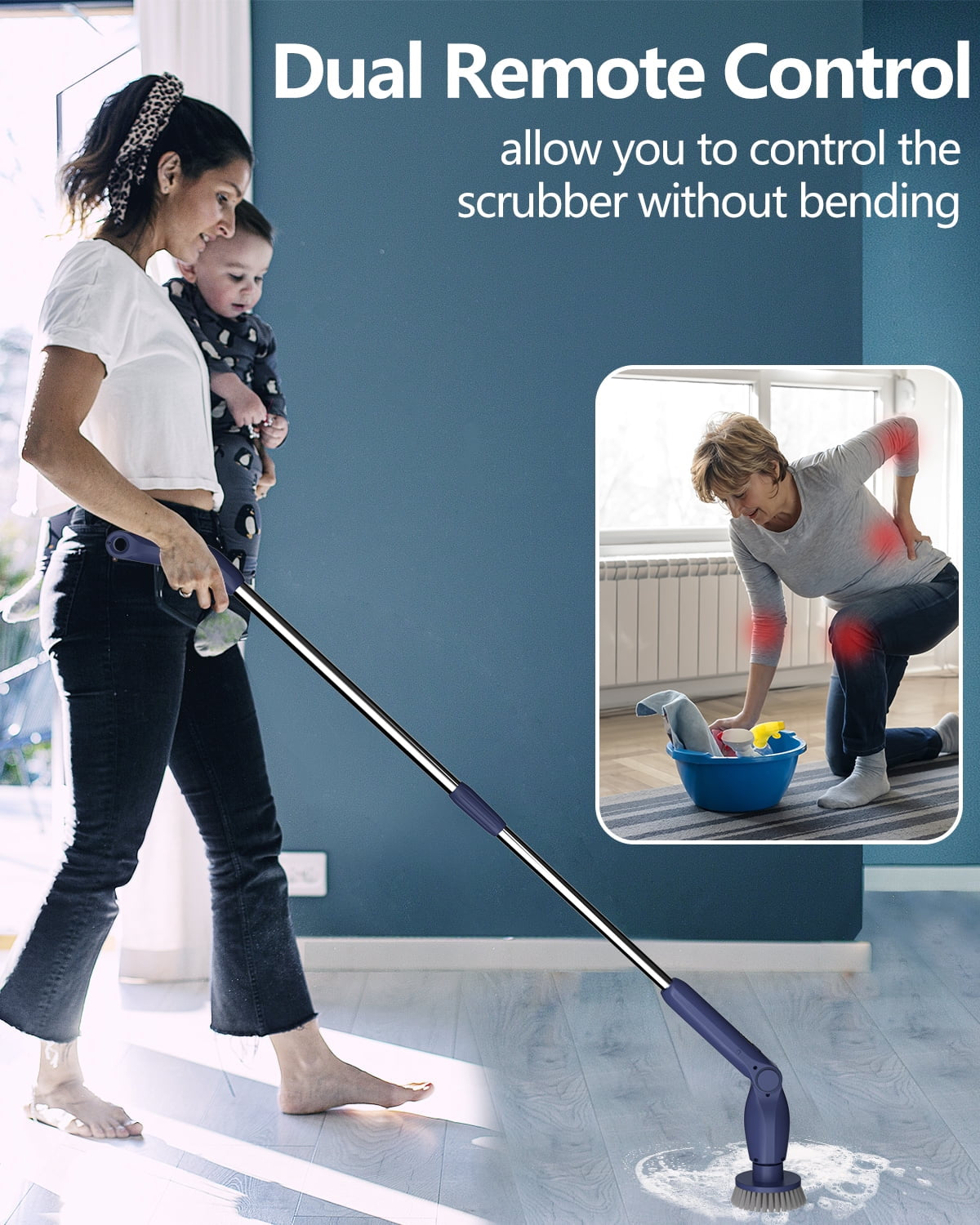 Electric Spin Scrubber, Cordless Bath Tub Power Scrubber with Long Handle and 8 Replaceable Brush Heads, Shower Cleaning Brush Household Tools for Bathroom, Floor Tile ,Car