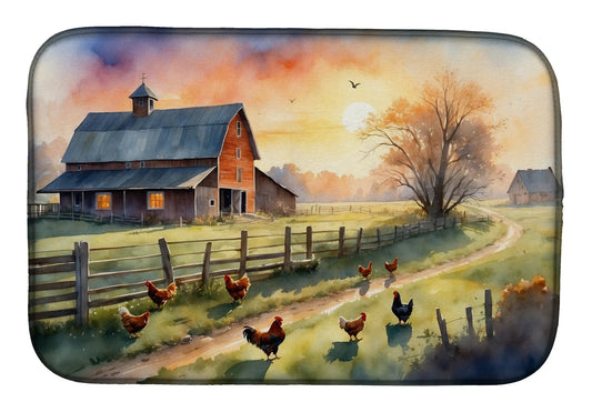 Chicken Farmyard Sunrise Dish Drying Mat