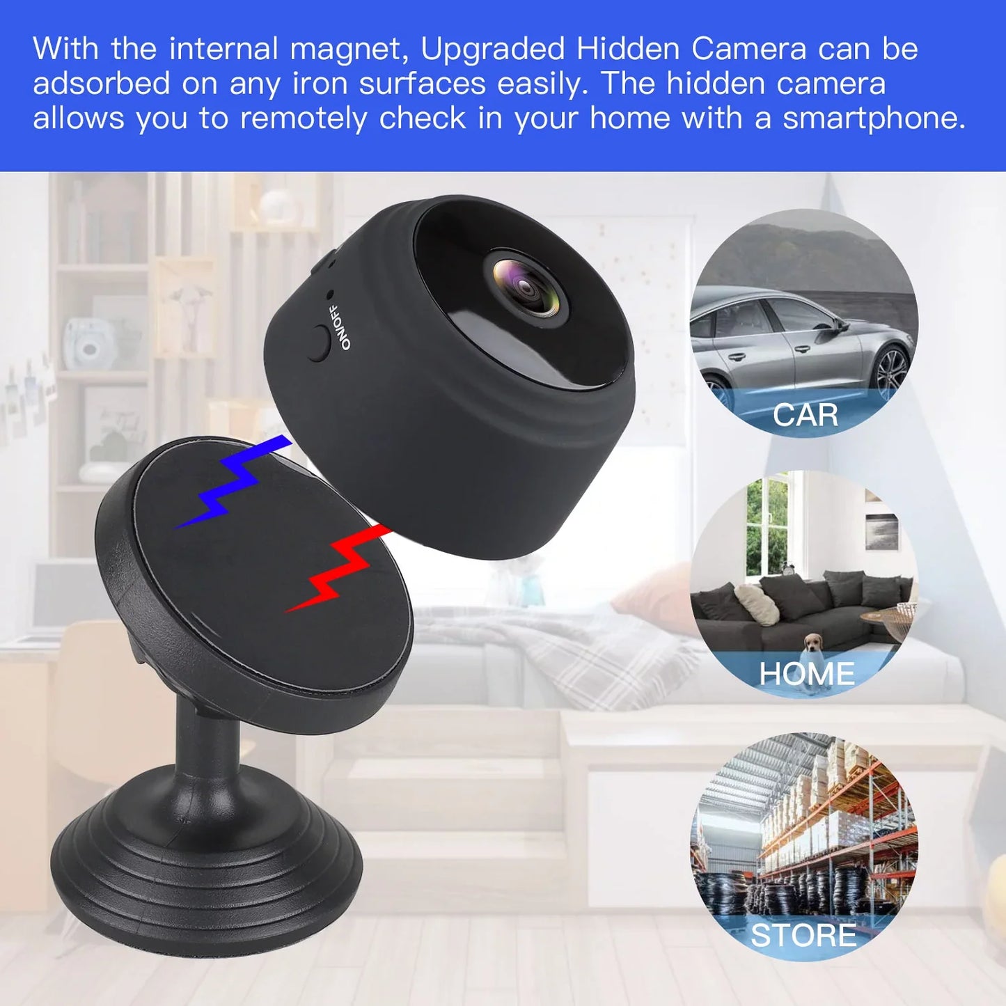 Mini Wireless Security Camera, Full HD 720P Portable Small HD Nanny Cam with Night Vision, Video Record and Motion Detection for Home Car Drone Office and Outdoor Use