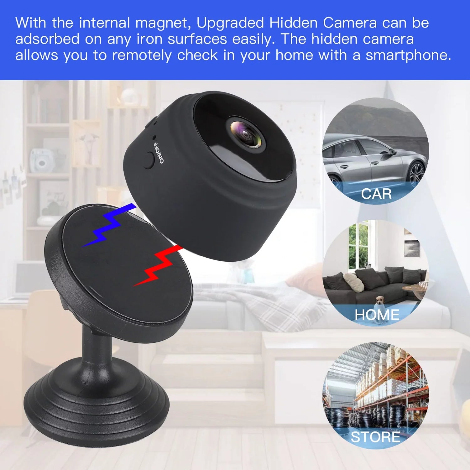 Mini Wireless Security Camera, Full HD 720P Portable Small HD Nanny Cam with Night Vision, Video Record and Motion Detection for Home Car Drone Office and Outdoor Use