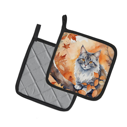 Australian Mist Cat in Fall Leaves Pair of Pot Holders