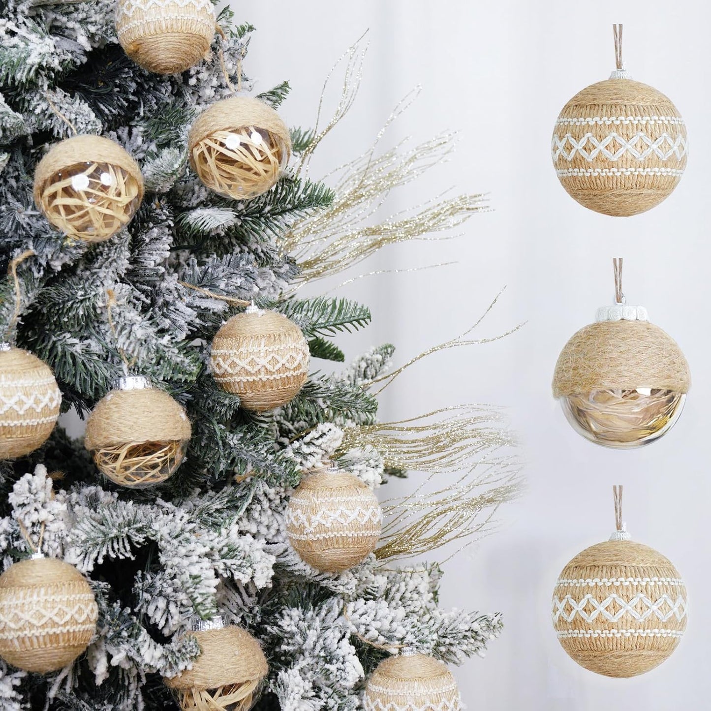 Christmas Ball Ornaments Set - 12 Count Large Shatterproof Decorations for Farmhouse Trees, 70mm/2.76", Flaxen