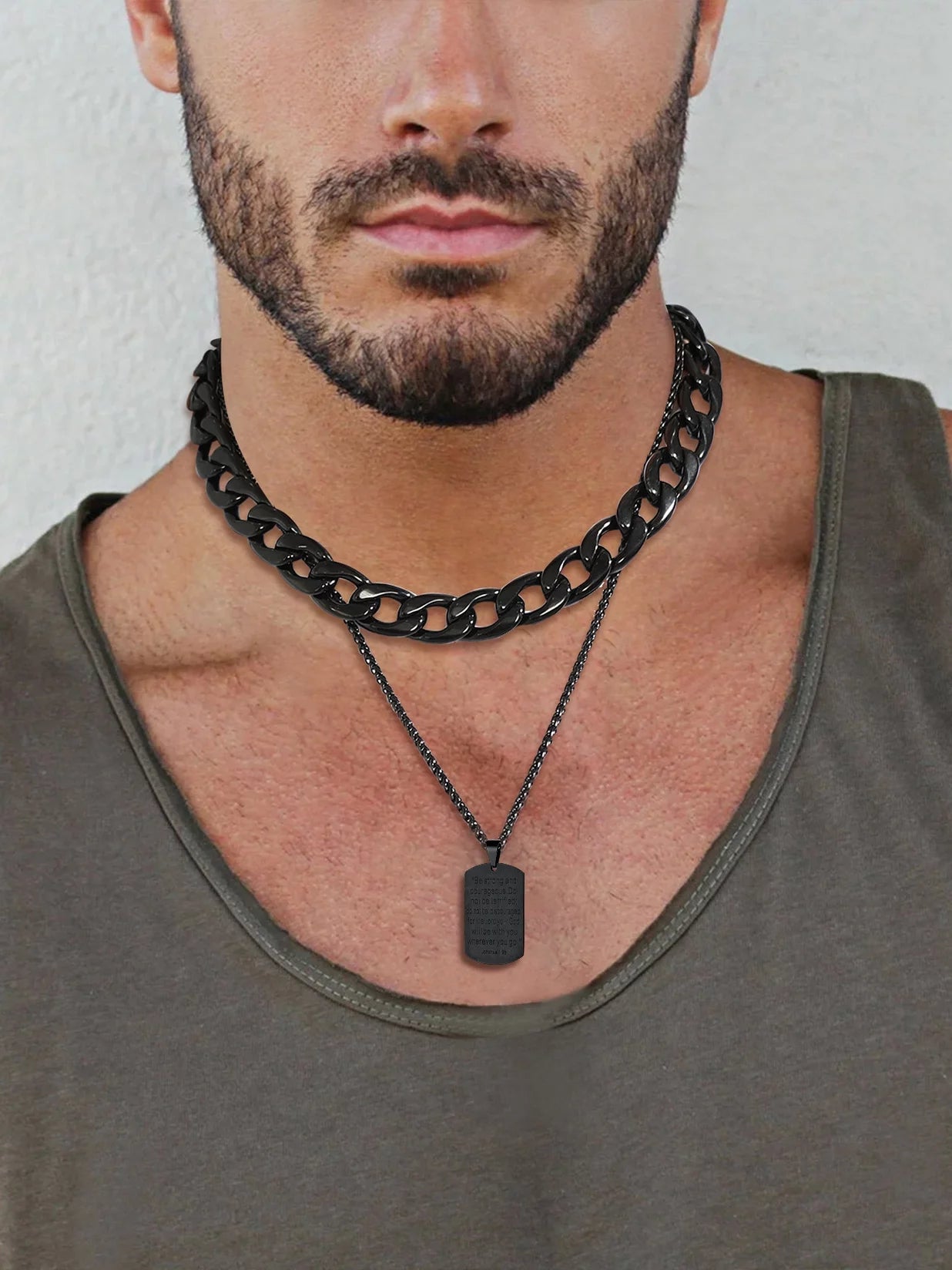 Men'S Black Cross Necklace Stainless Steel Dog Tag Necklace Christian Serenity Prayer Necklace Inspirational Jewelry Gift