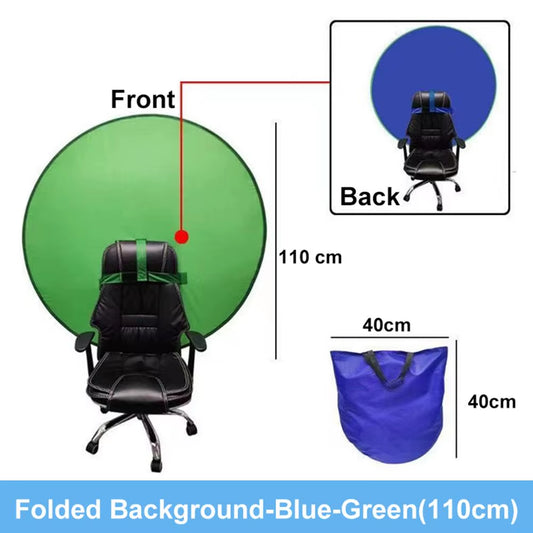 Green Blue Double-Sided Screen Background Cloth Circular Foldable Photography Studio Backdrop Chromakey with Storage Bag