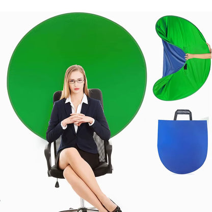 Green Blue Double-Sided Screen Background Cloth Circular Foldable Photography Studio Backdrop Chromakey with Storage Bag