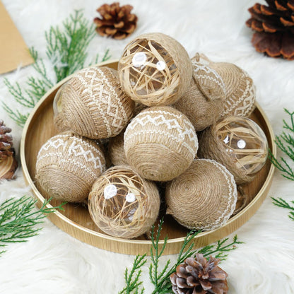 Christmas Ball Ornaments Set - 12 Count Large Shatterproof Decorations for Farmhouse Trees, 70mm/2.76", Flaxen