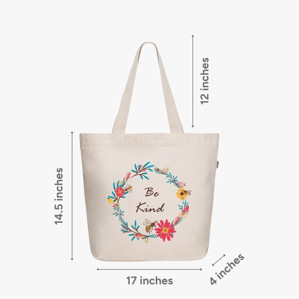 Women's Aesthetic Canvas Tote Bag - Large Zipper Design with Pocket for Yoga, Work, and Beach Use