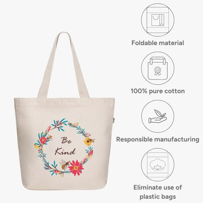 Women's Aesthetic Canvas Tote Bag - Large Zipper Design with Pocket for Yoga, Work, and Beach Use
