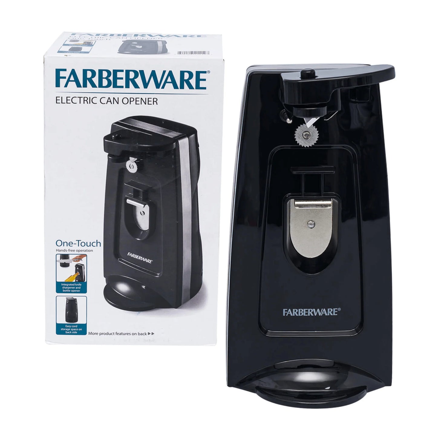 Farberware Tall Can Opener with Knife Sharpener and Bottle Opener