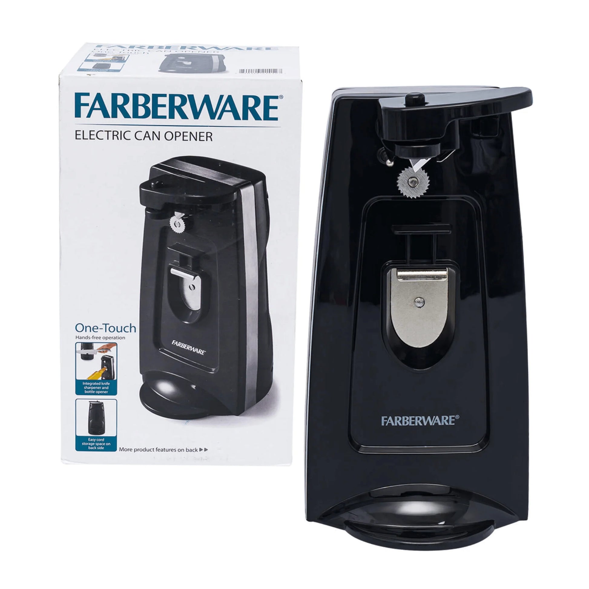 Farberware Tall Can Opener with Knife Sharpener and Bottle Opener