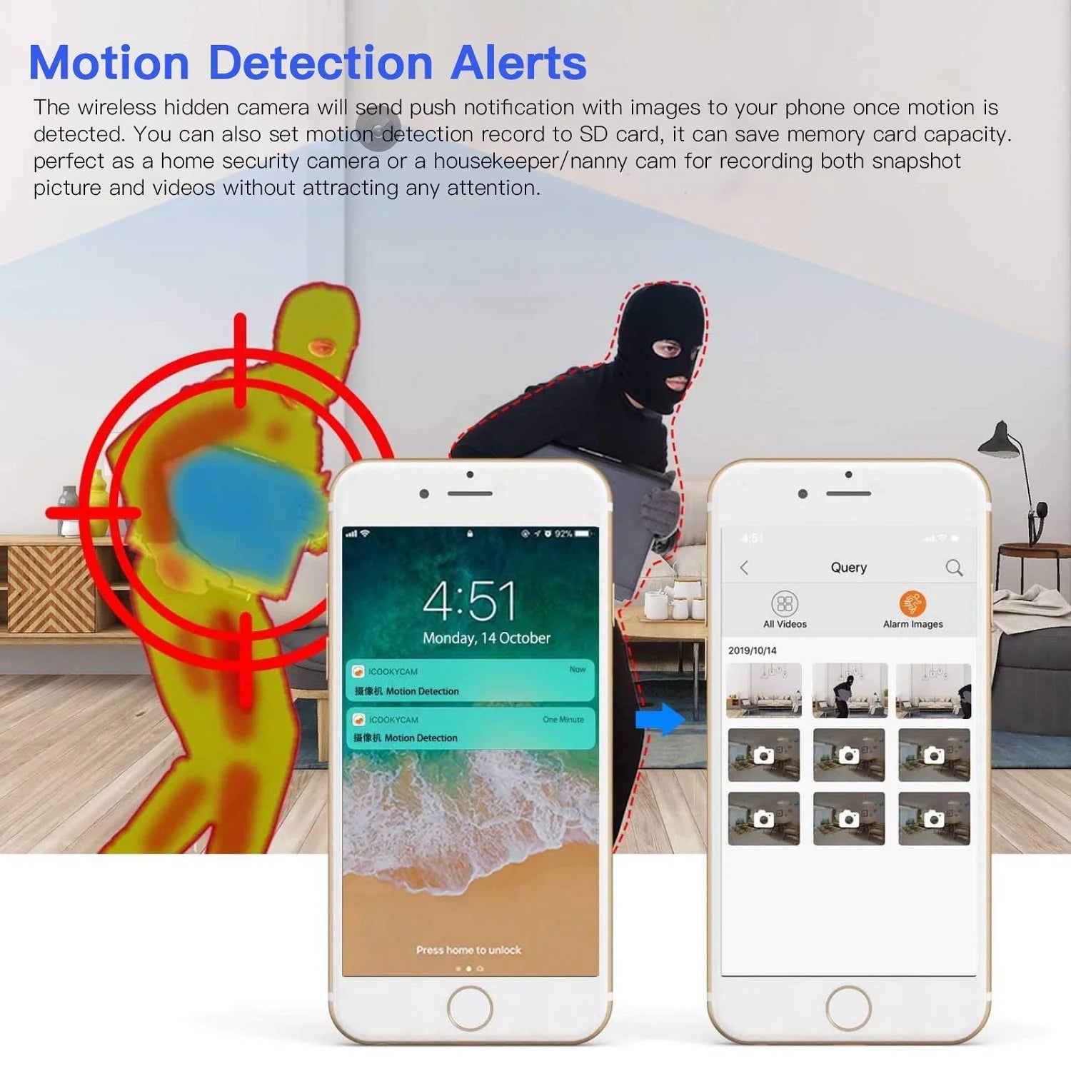 Mini Wireless Security Camera, Full HD 720P Portable Small HD Nanny Cam with Night Vision, Video Record and Motion Detection for Home Car Drone Office and Outdoor Use